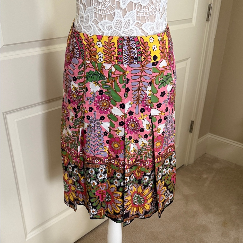 CAbi Vibrant Floral Midi Skirt in Pink and Yellow